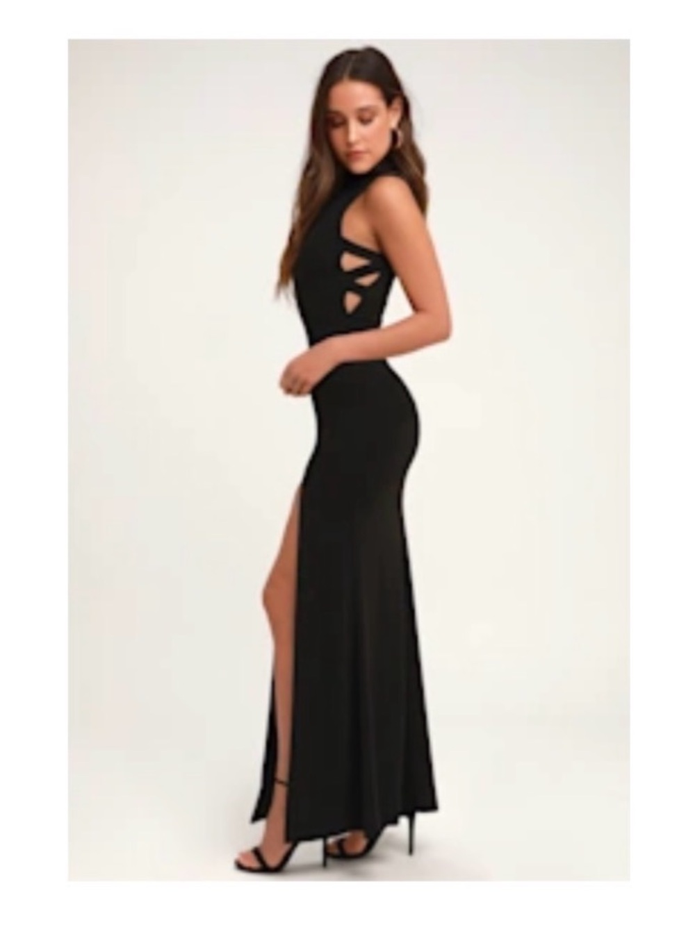 Black Sleeveless High-Slit Evening Dress
